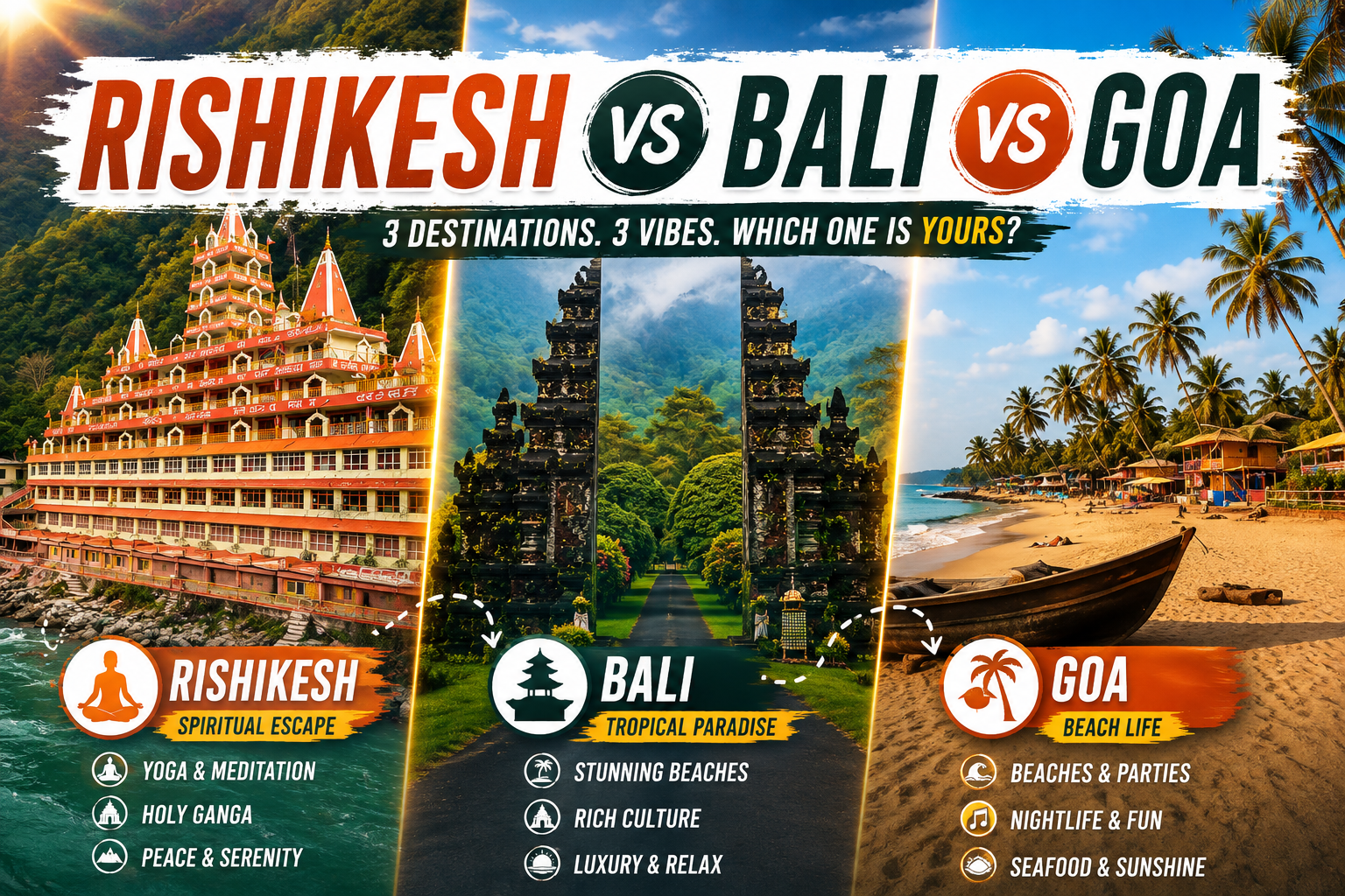 Rishikesh vs Bali vs Goa yoga retreat comparison