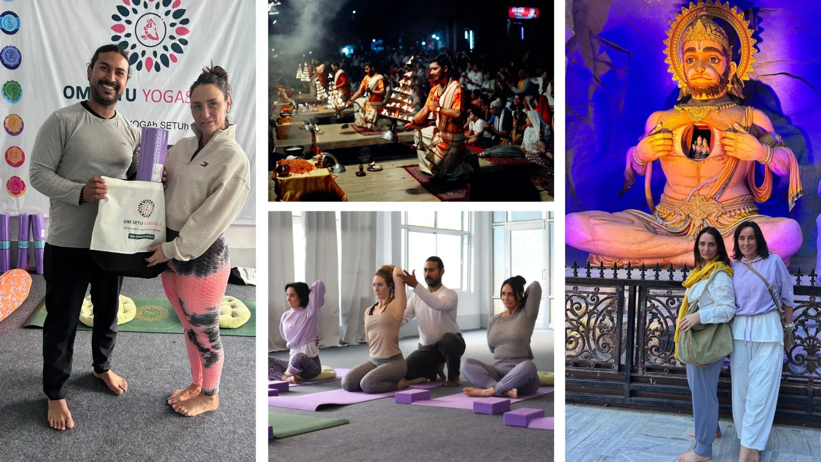 One-week yoga retreat group practising by the Ganga in Tapovan, Rishikesh