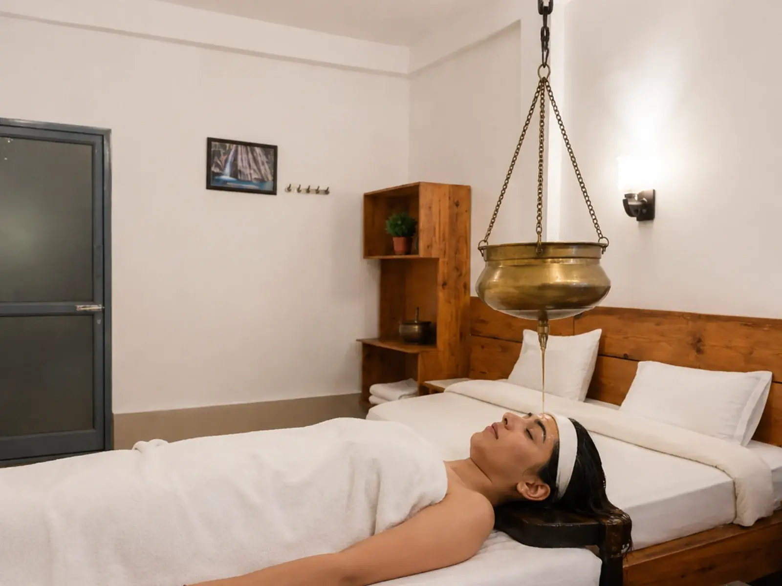 Shirodhara treatment during the Ayurveda and detox retreat
